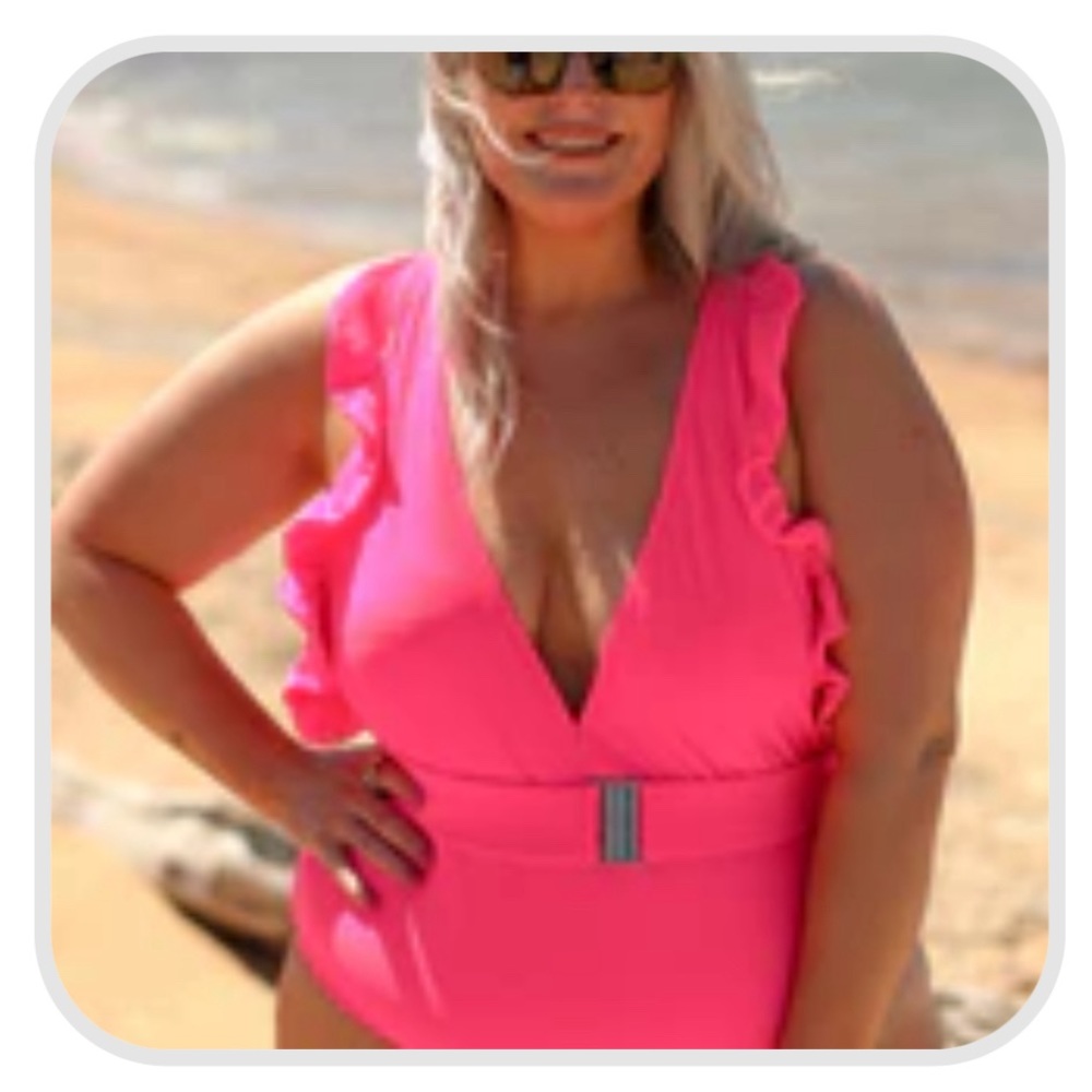 Women’s Hot Pink Plus Size One Piece Bathing Suit with Belt 2X